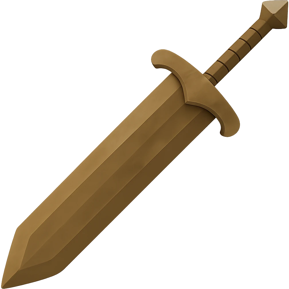 Make the greatsword longer while keeping it wide, bronze, and worn, with no gems. The style should resemble emoji style. Transparent background. emoji