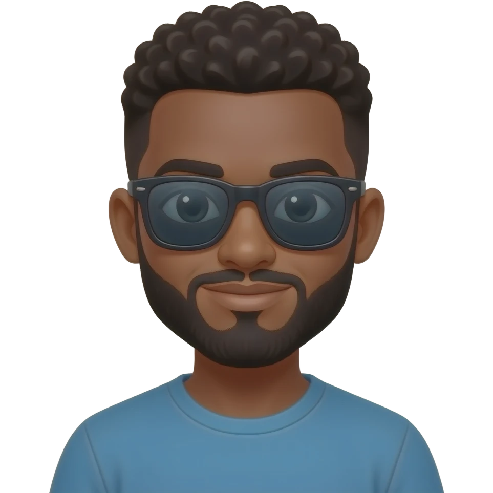dark skin boy with beared and sun glasss emoji