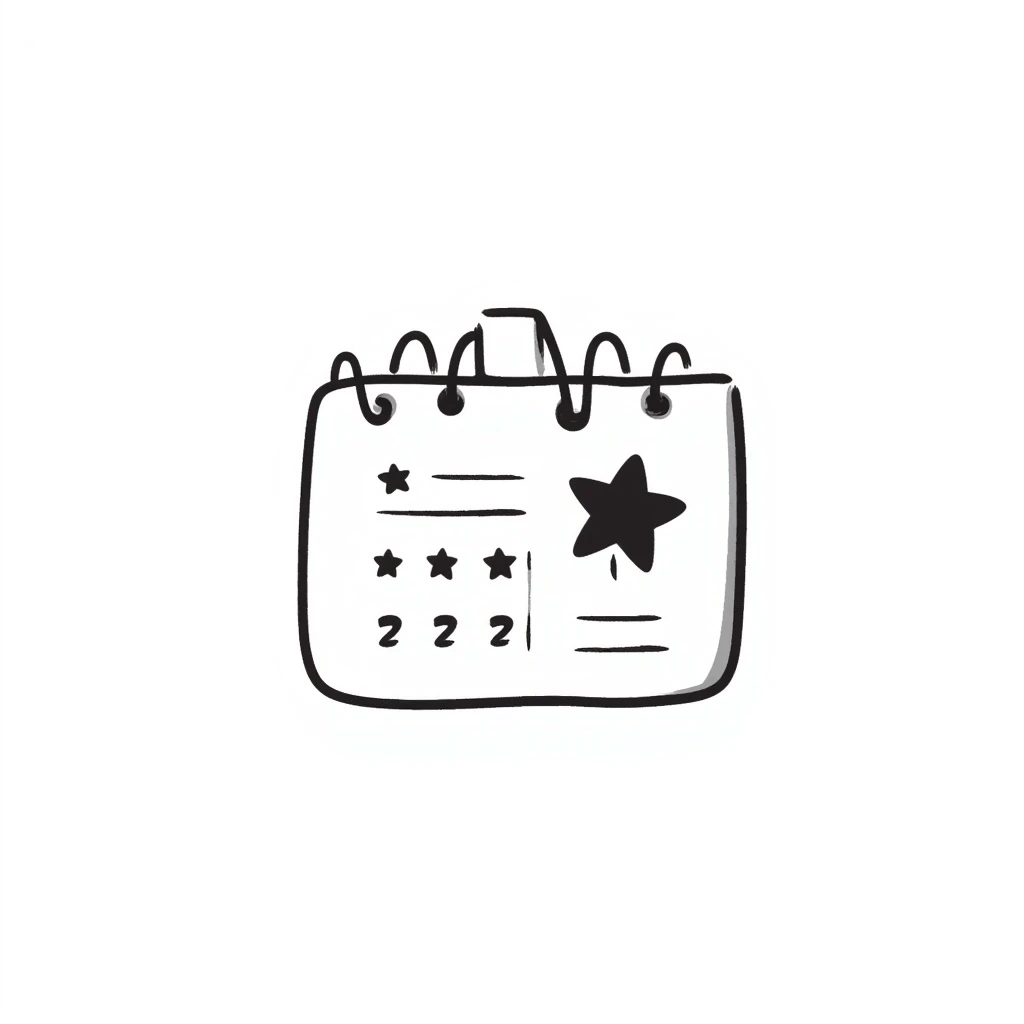 hand-drawn doodle style calendar with a star emoji