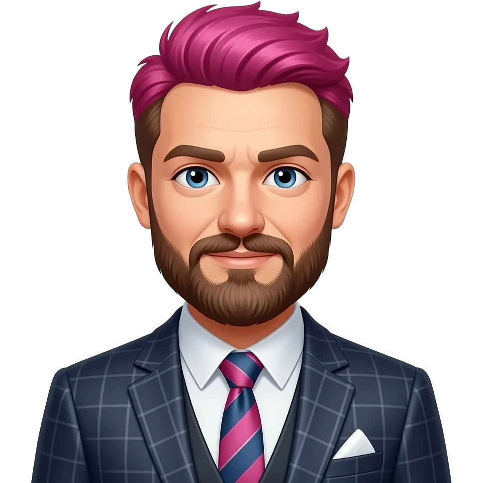 man with beared wear a stylish dress and pink hairs spice emoji