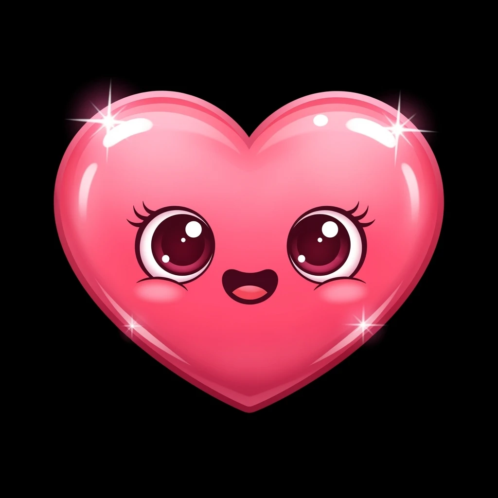 pink heart emoji, cute, shiny, with a cute face emoji