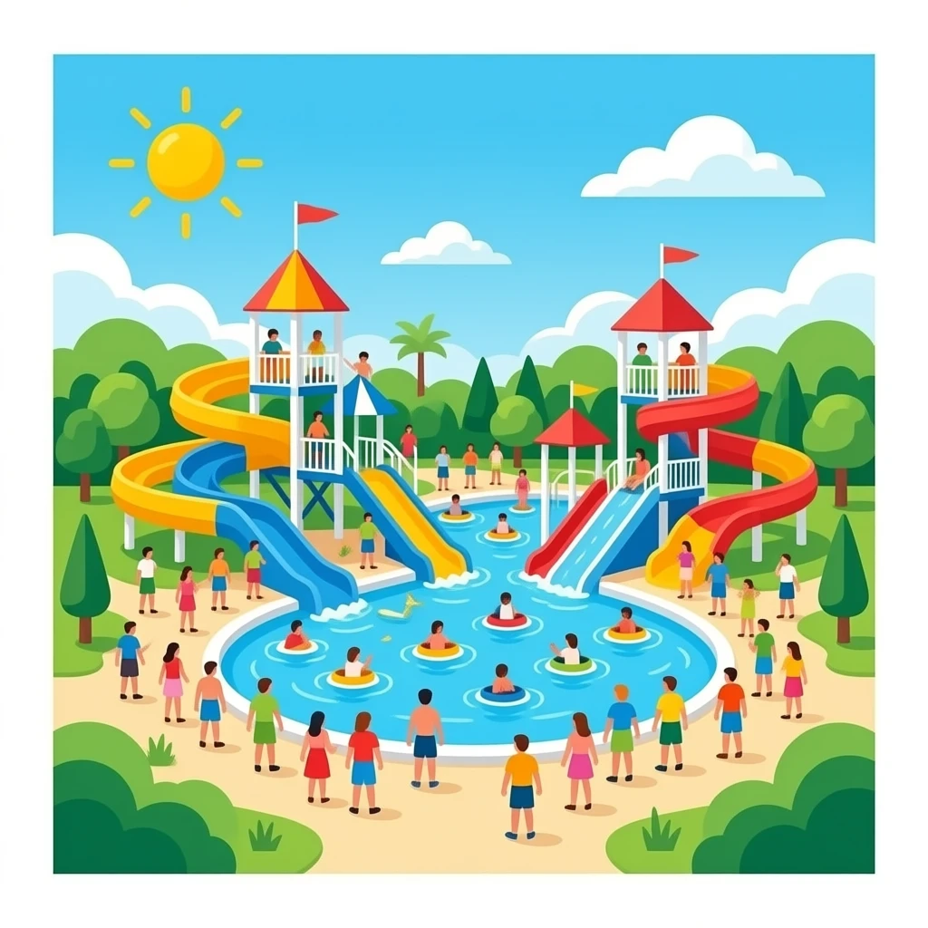 Mega Waterpark with people emoji