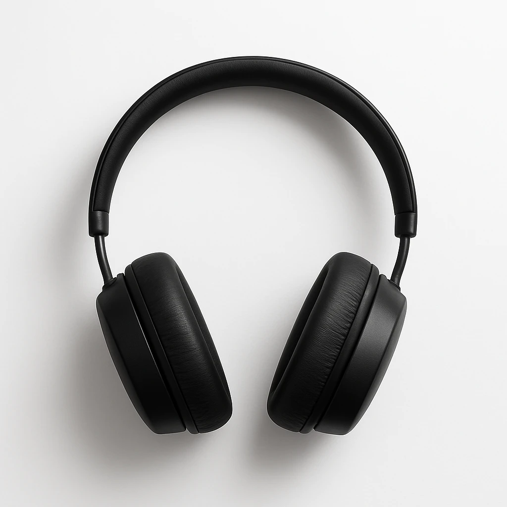 minimal black headphones on white background, no text emoji