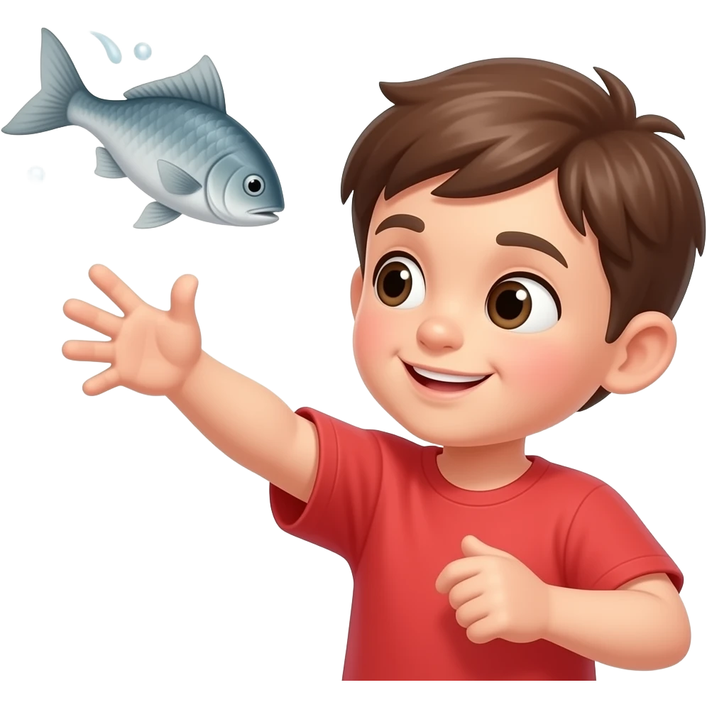 a kid throwing a fish with a red shirt on emoji