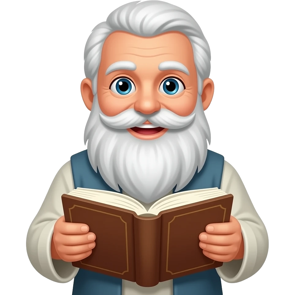 wise old man beard friendly with book emoji