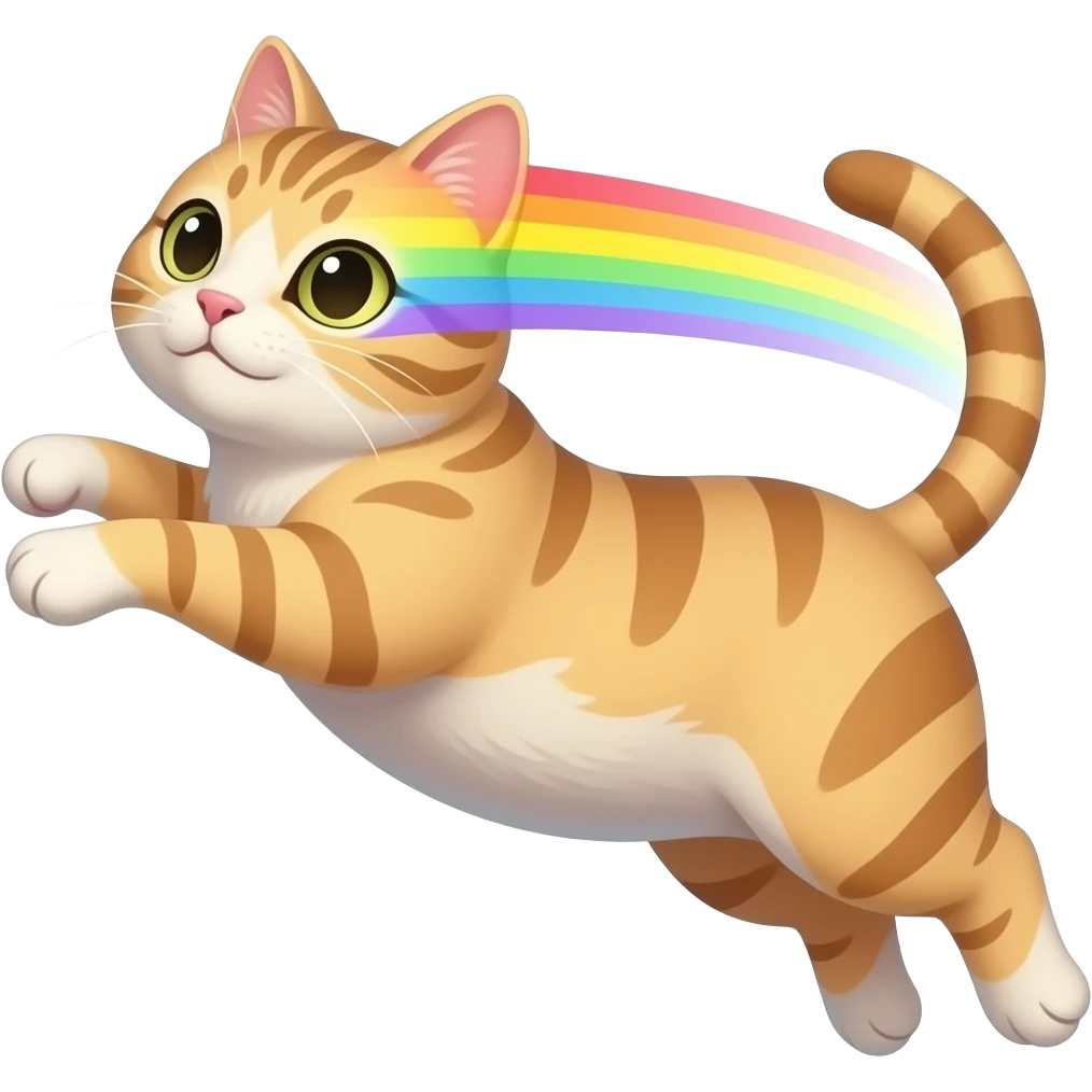 Quiero uno de un gato volando con un rastro de arcoiris emoji