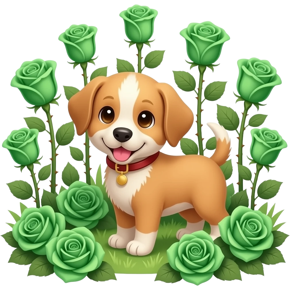 Puppies with emerald green roses and thorns emoji