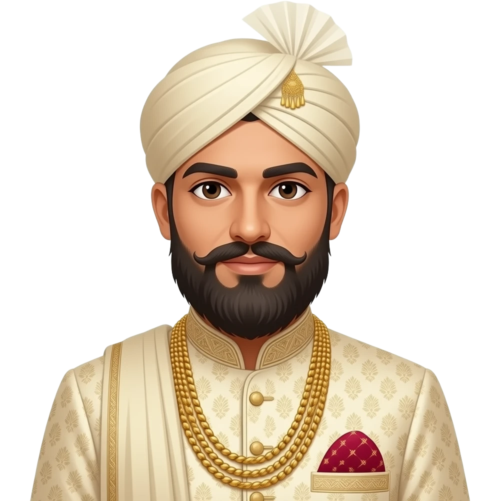 A south Asian Pakistani groom with a long beard and cream sherwani emoji
