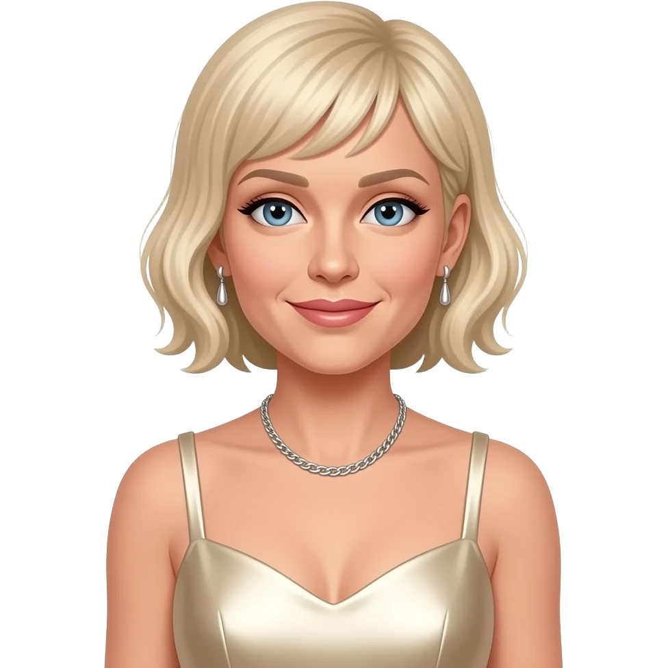Michelle Williams, Actress with ivory metallic dress, silver necklace and earrings emoji