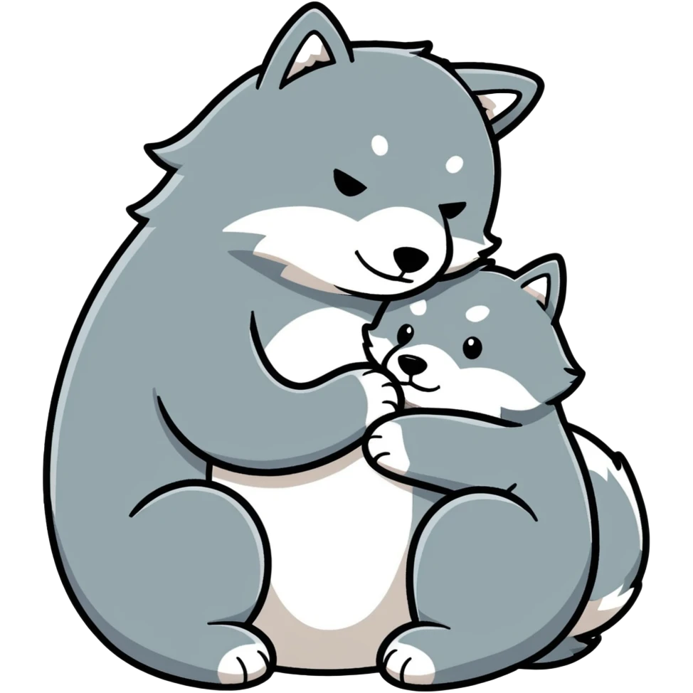 Big bear cuddling grey wolf emoji