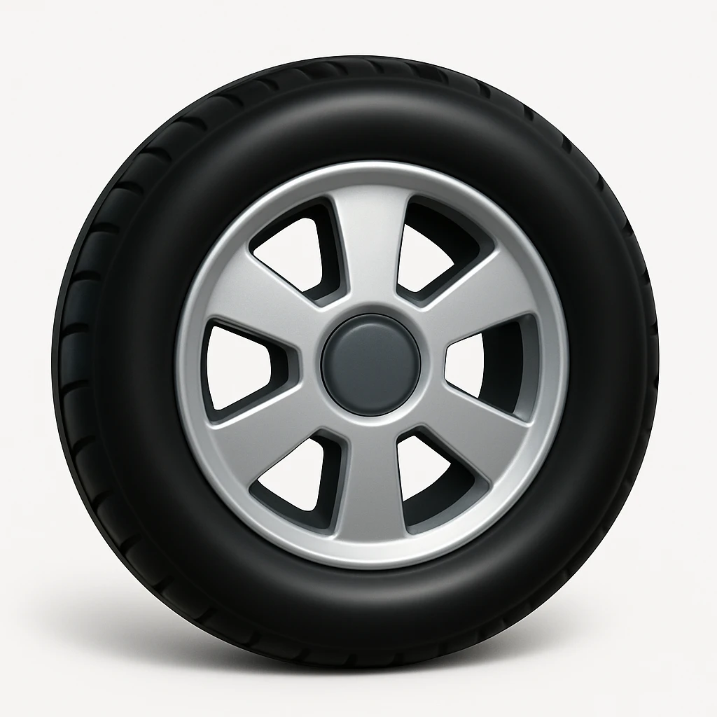 A normal wheel, not punctured, in the style of a 3D emoji emoji
