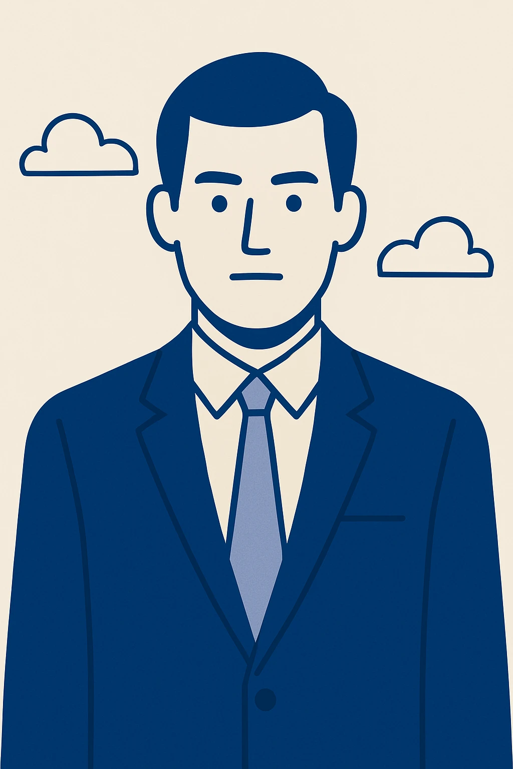 formal individual in a suit, serious and professional posture, simple background, modern vector style emoji