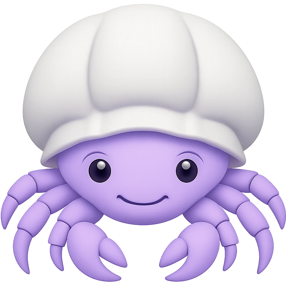 hermit crab should be light violet and the shell should be white, emoji style emoji