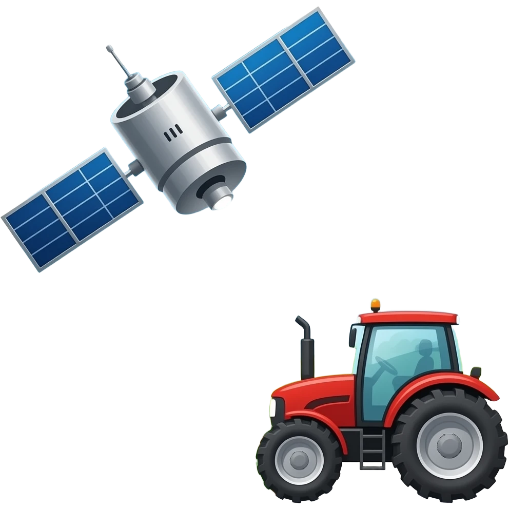 Космический фермер: Нарисуй спутник в космосе, который посылает луч прямо на трактор в поле. emoji