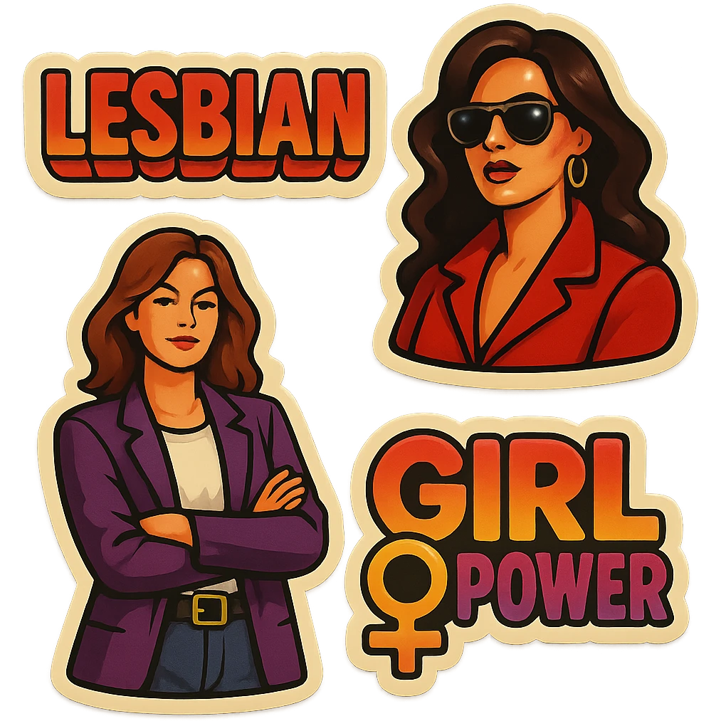lesbian sticker pack - women who made it for women who love women - bossy dominative style, mood: bold emoji