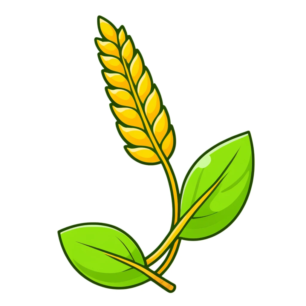 Golden wheat ear floating among green leaves and bright particles, spinning around an ethereal digestive system with soft light texture, while subtle cleansing waves pass through the air like a purifying spell emoji
