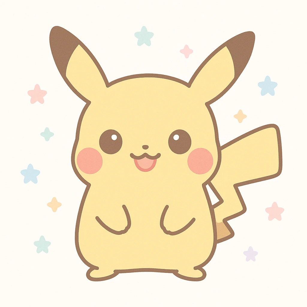 pikachu from pokémon, cute yellow mouse with pointy ears and red cheeks emoji