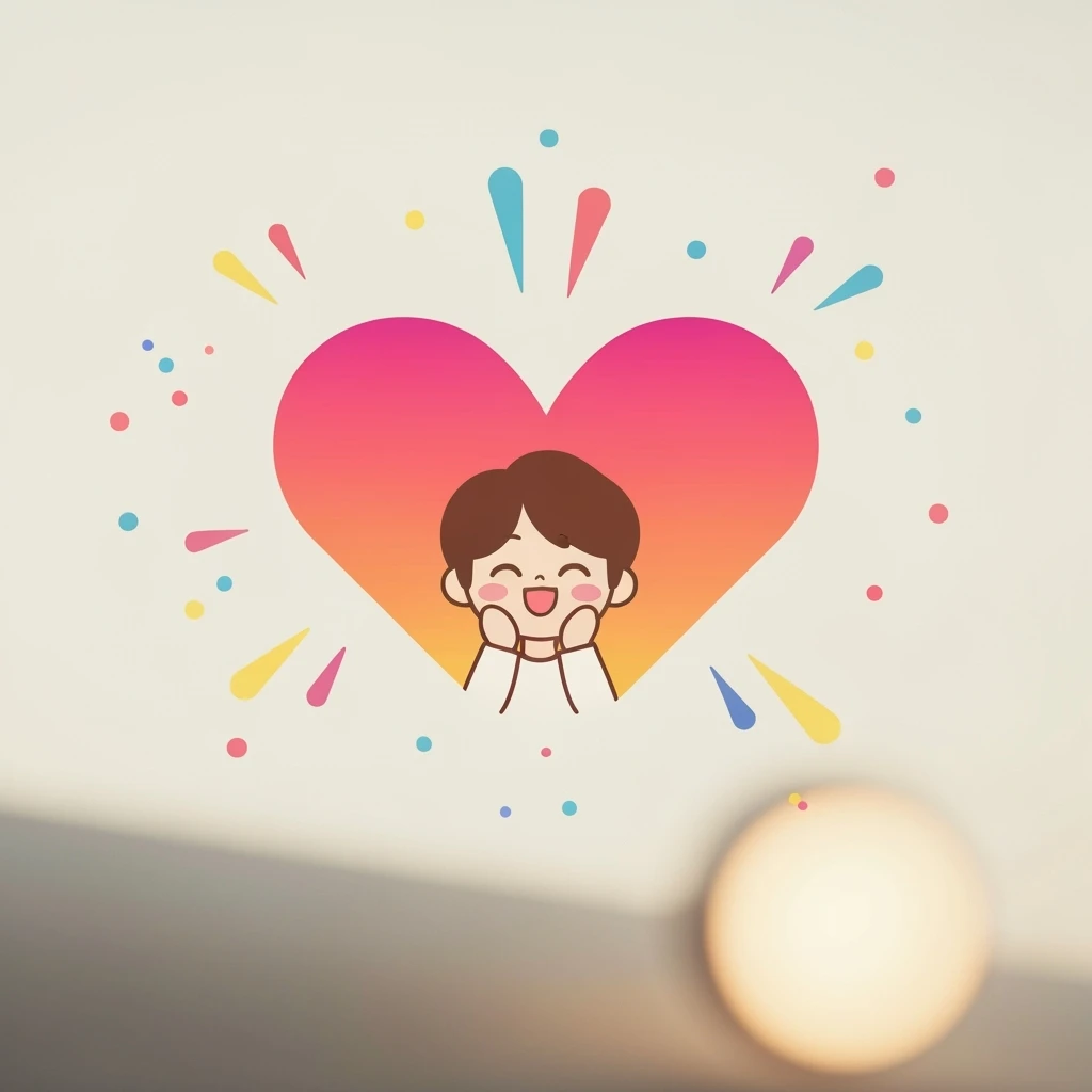 kpop heart with confetti, cute, expressive, minimal emoji