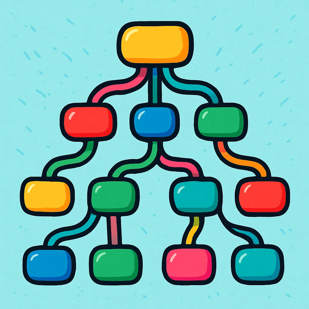 decision tree with colorful nodes and lines, playful and modern style emoji