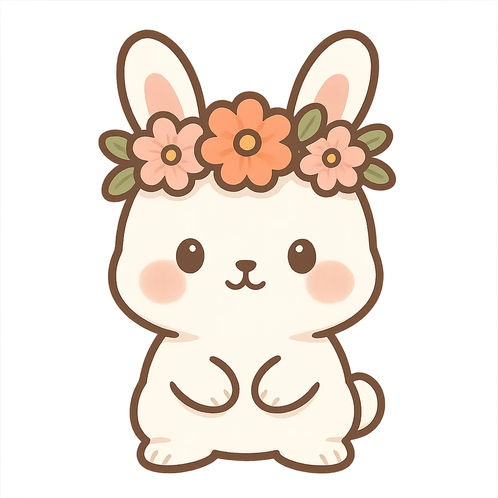 一个可爱的小兔子，头顶戴着一个花环 emoji