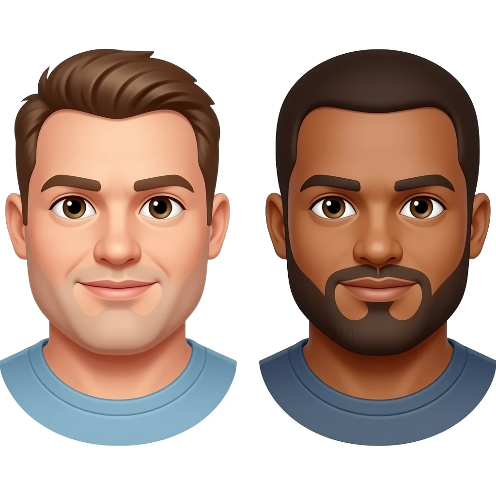 Make a fat white guy and a strong brown color guy emoji