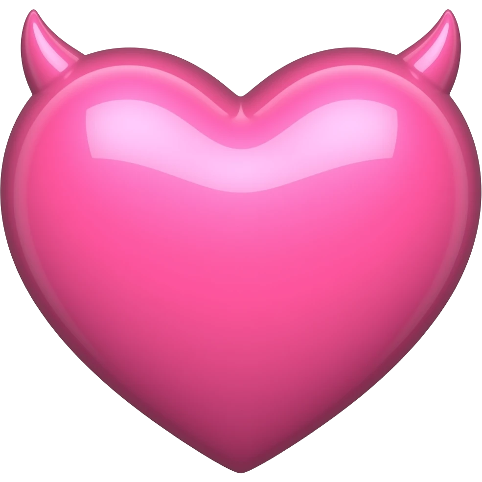 aesthetic devil heart emoji, glossy pink heart with small horns, minimal clean design, soft lighting emoji