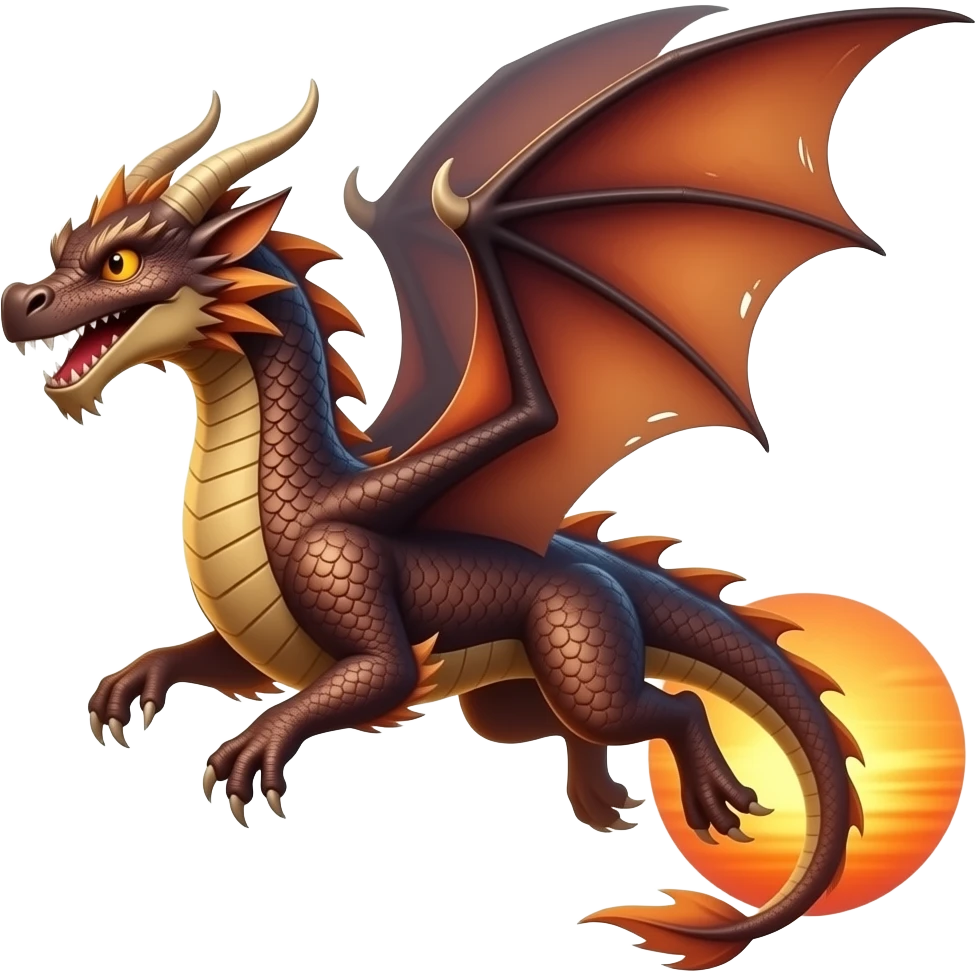 Dragon flying towards the sun on sunset emoji
