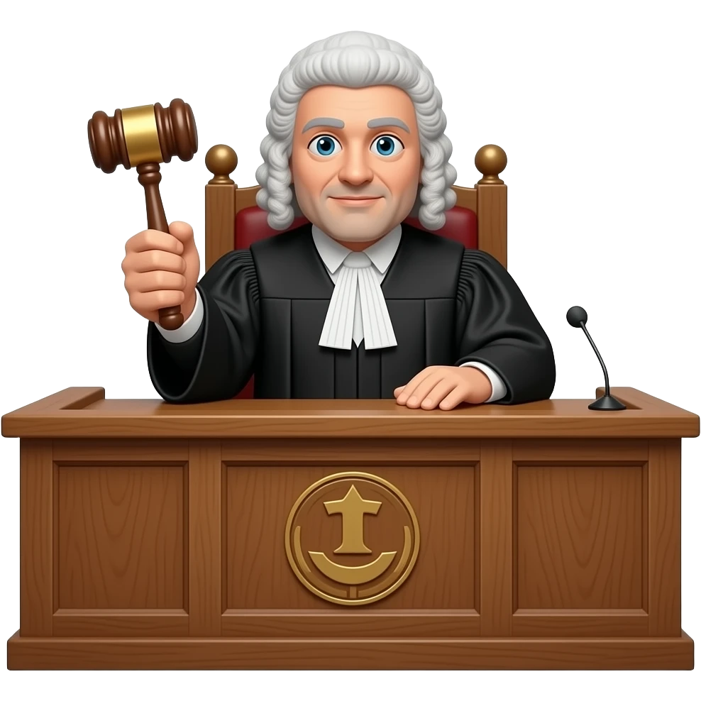 "Surreal courtroom scene, a handbag acting as a judge, sitting behind a wooden bench with a gavel, wearing a black judicial robe. Cinematic lighting, detailed, slightly humorous and mysterious." ✨ emoji