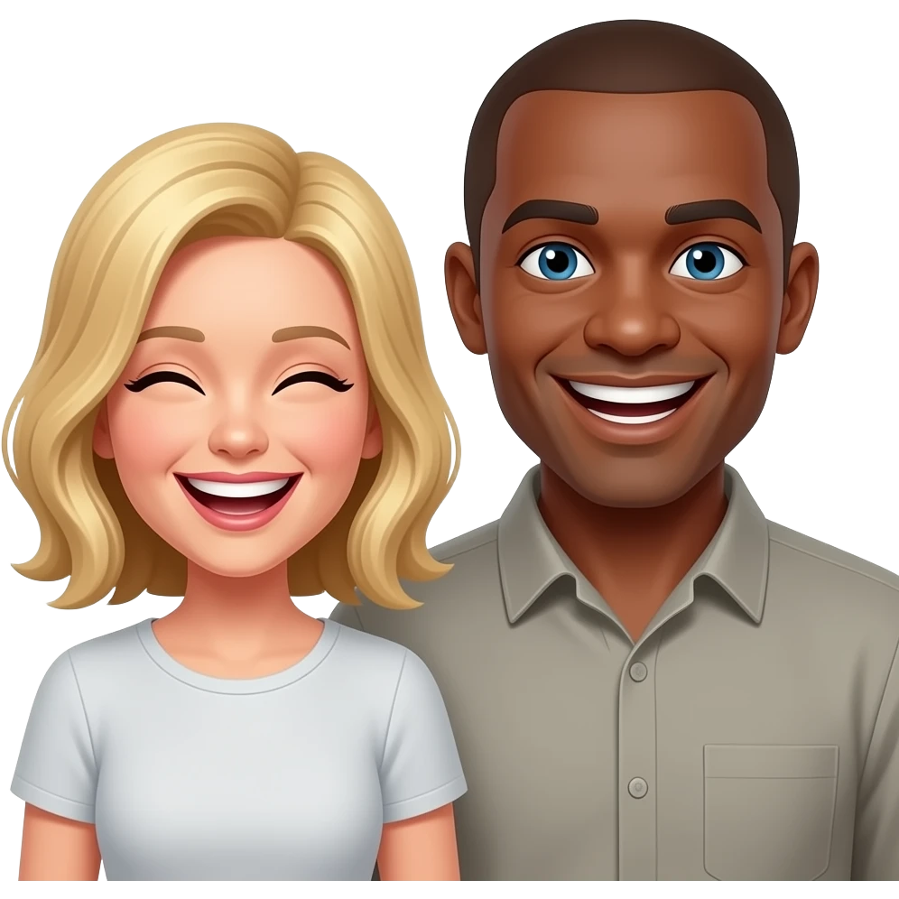 Blond white woman & taller bald brown man huhhing emoji