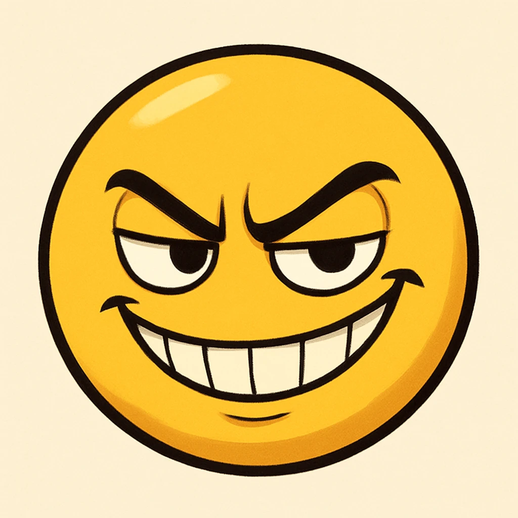 yellow emoji with a mischievous grin expression emoji