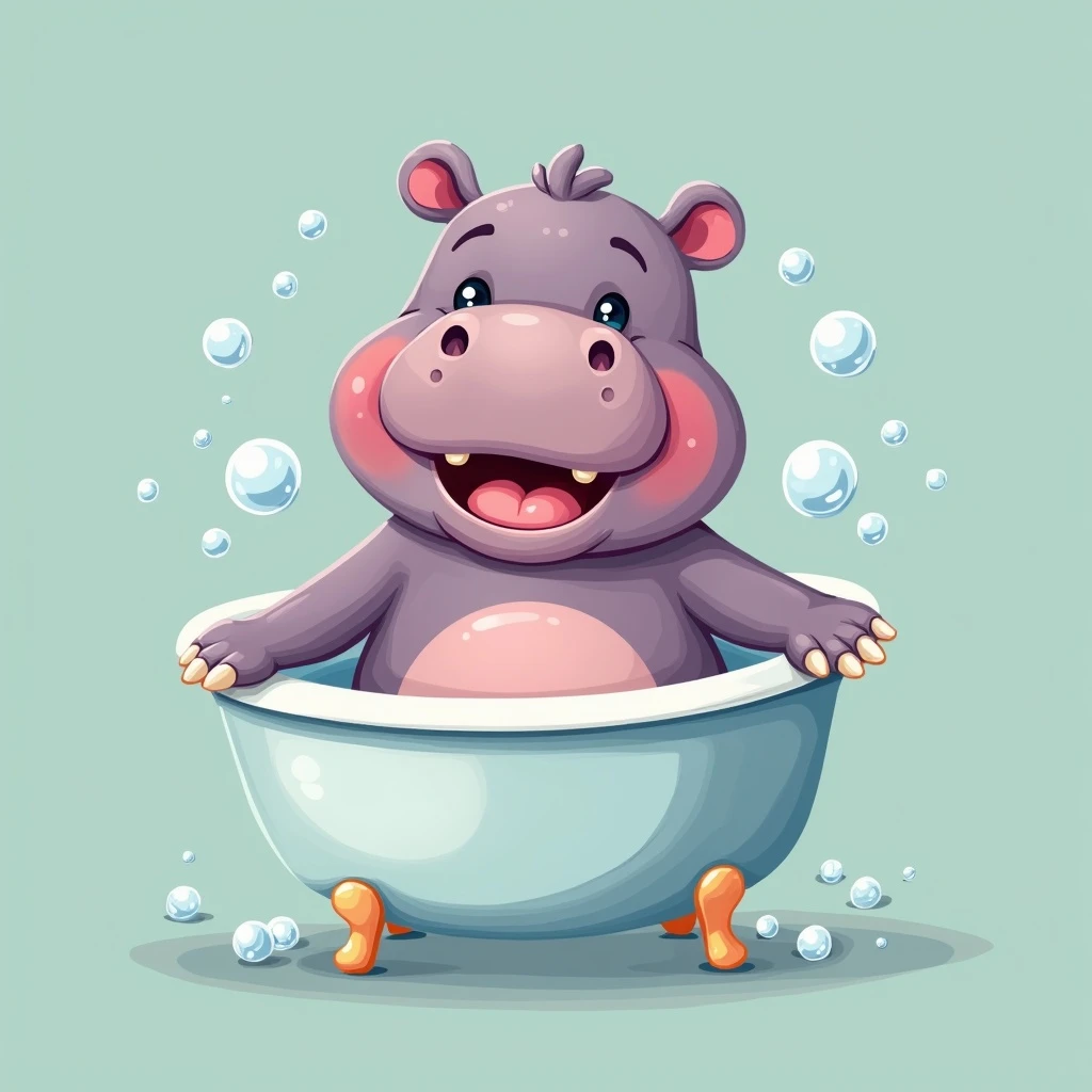 happy hippo with bubbles in bathtub emoji
