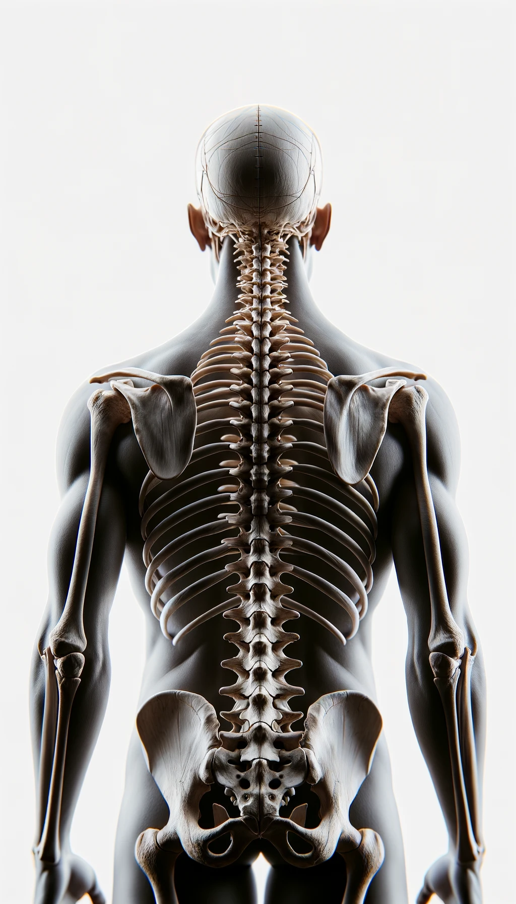 corpo umano anatomico perfettamente dritto in posa frontale, postura perfetta, spina dorsale in evidenza, ISOLATO SU SFONDO BIANCO,
 iperrealistico 4k emoji