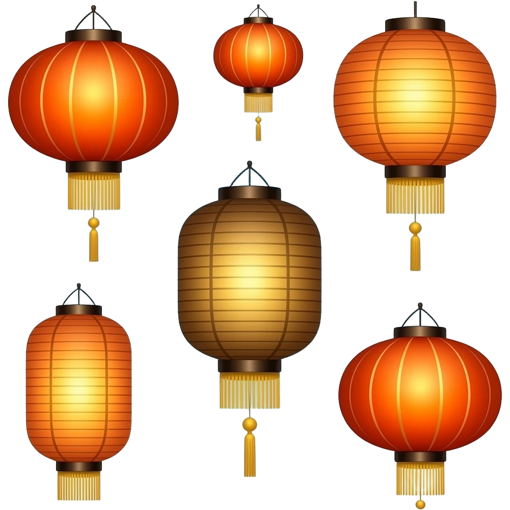 Golden, Orange, bronze, reddish Chinese lanterns flying in the sky as seen from afar emoji