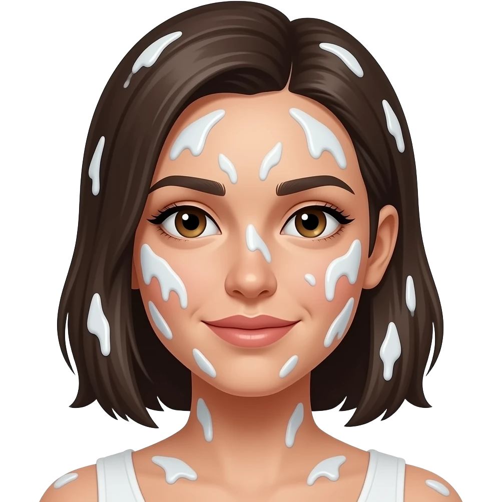 female face covered all over white glue stains emoji