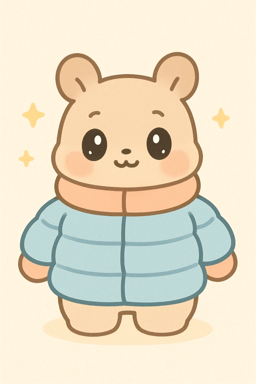 animal character wearing a thick padded jacket, cute and cozy emoji