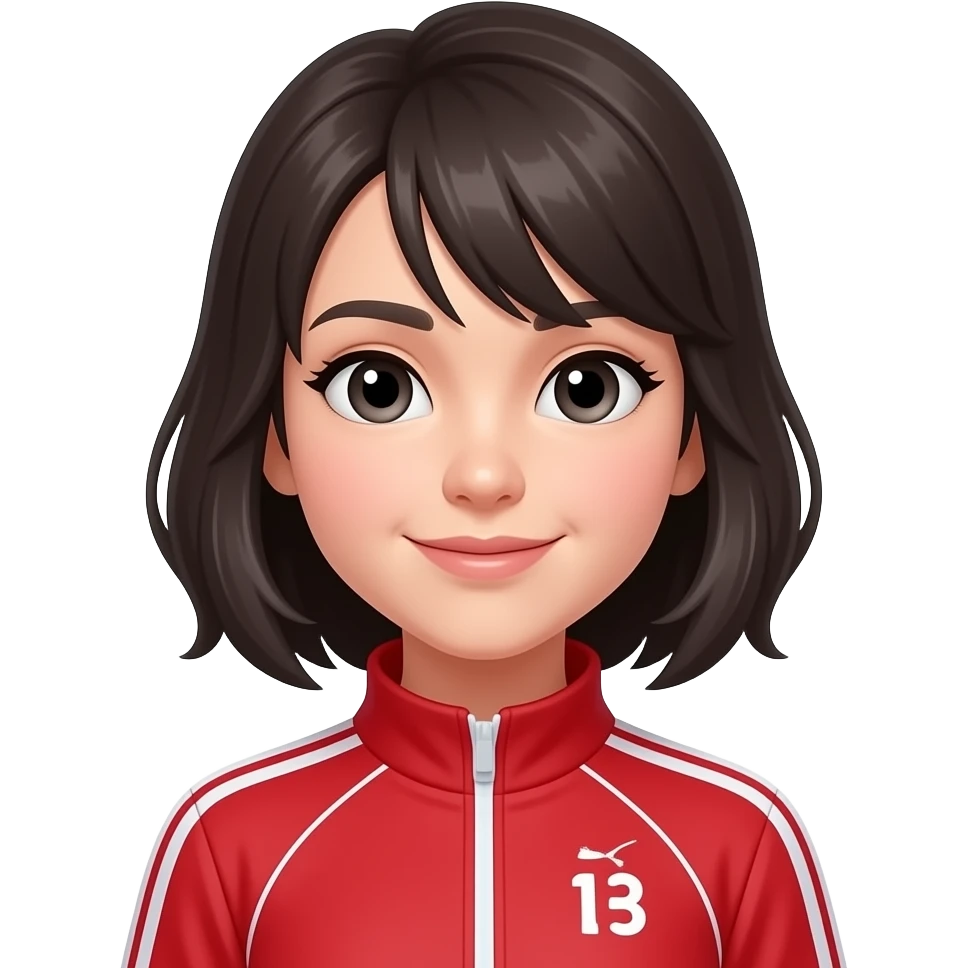 девушка с темными волосами в красном спортивном костюме emoji