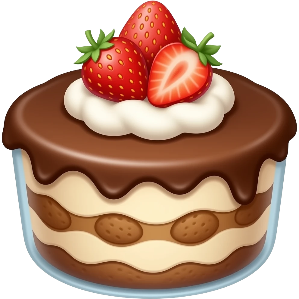 basic cocoa tiramisu with a strawberry and with 🩵 emoji