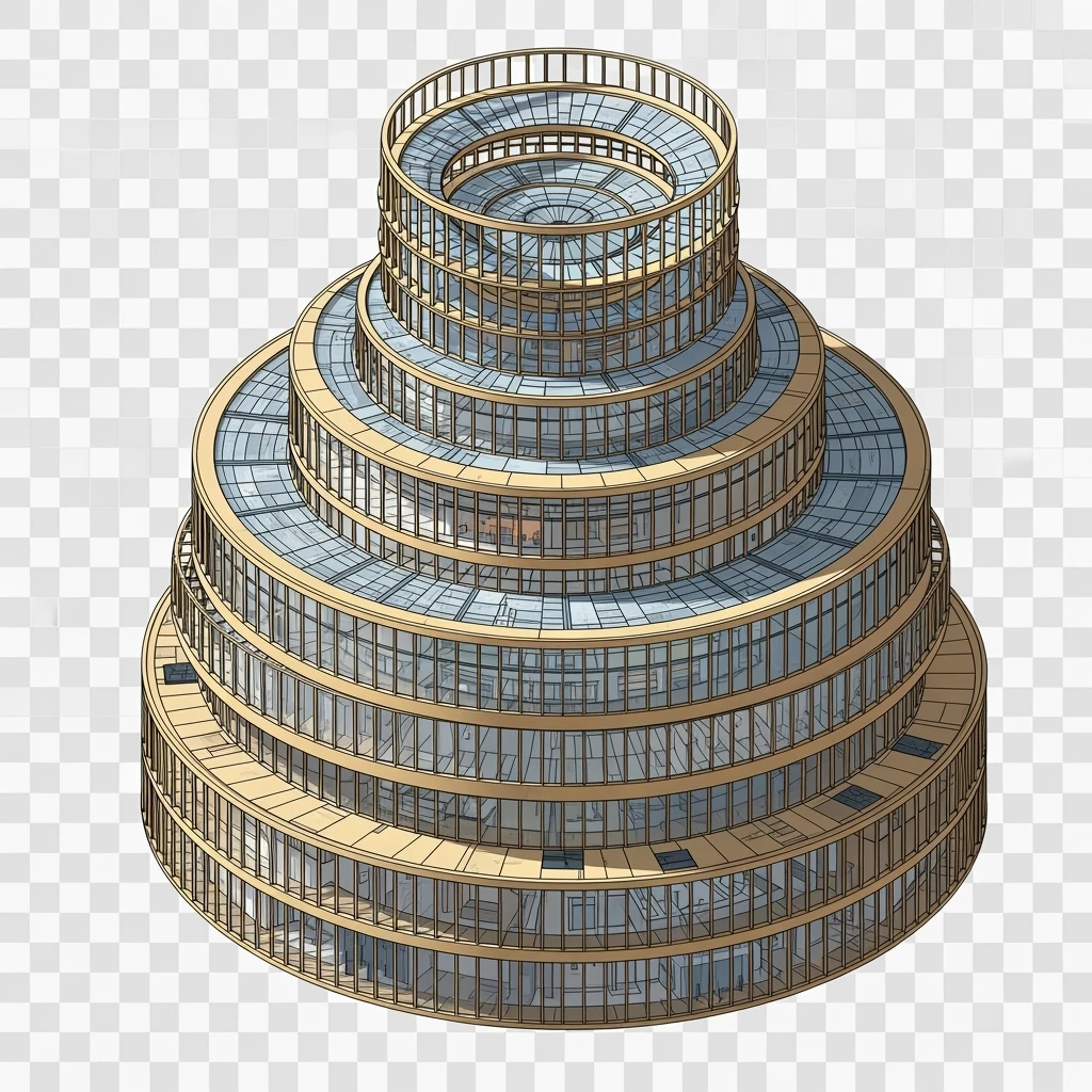 Isometric photorealistic illustration of the Library of Birmingham balanced between stylized and realistic, no cartoonish look, transparent background. emoji