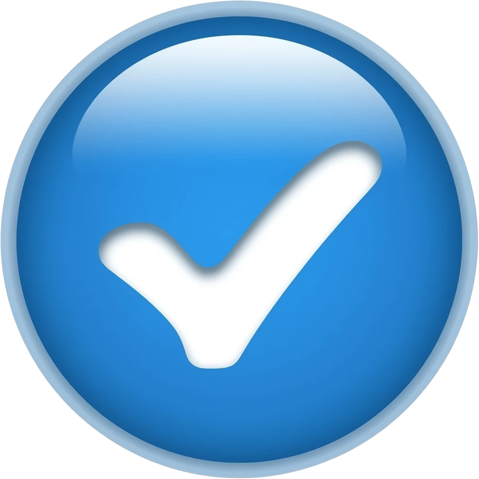 The blue tick is round and the checkmark is white. emoji