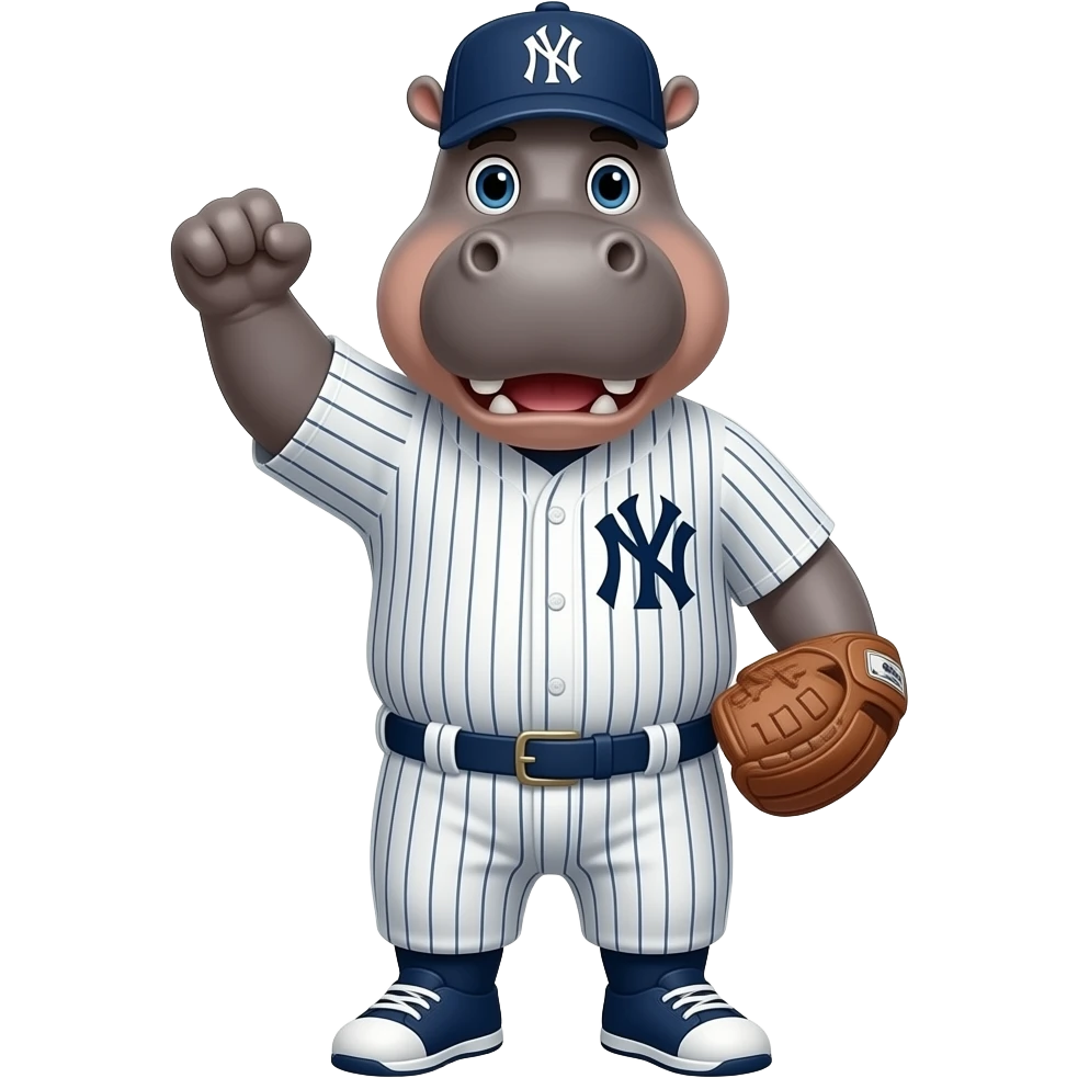 hippo cheering on yankees in yankees gear emoji