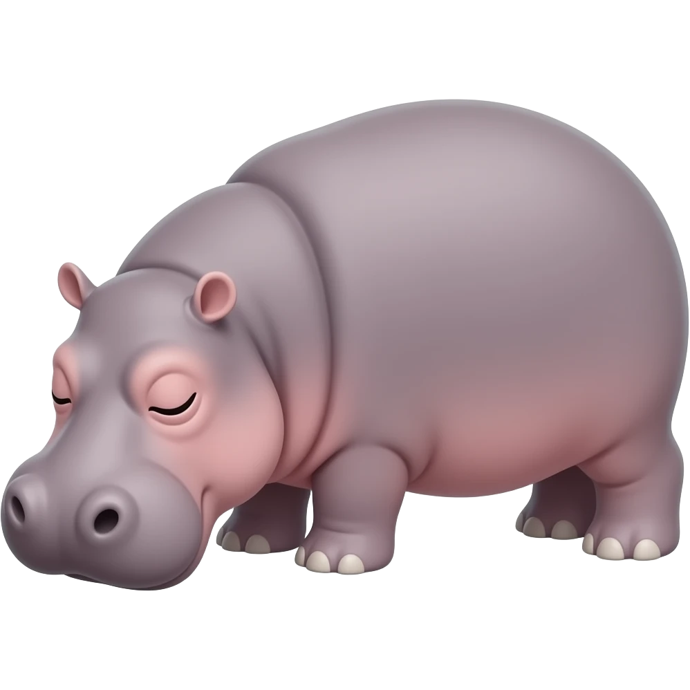 Custom iOS emoji with no blur and a white background. The topic of the emoji is"hippo sleeping". It MUST maintain the general apple iOS emoji style. emoji