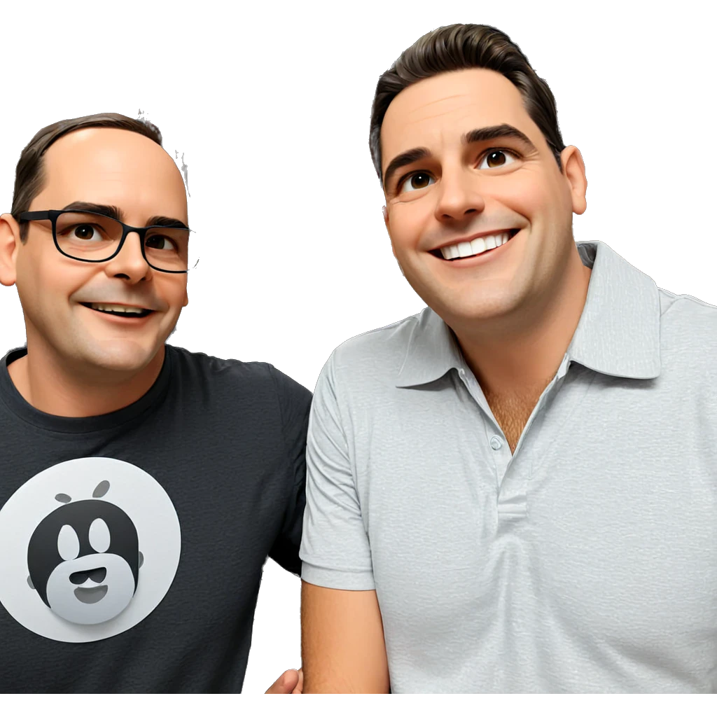 boys posing with smiles emoji