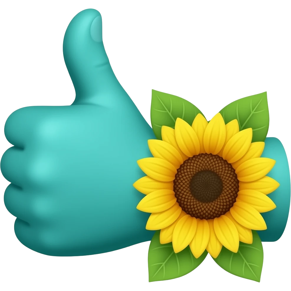 teal thumbs up with sunflower bow on cuff emoji