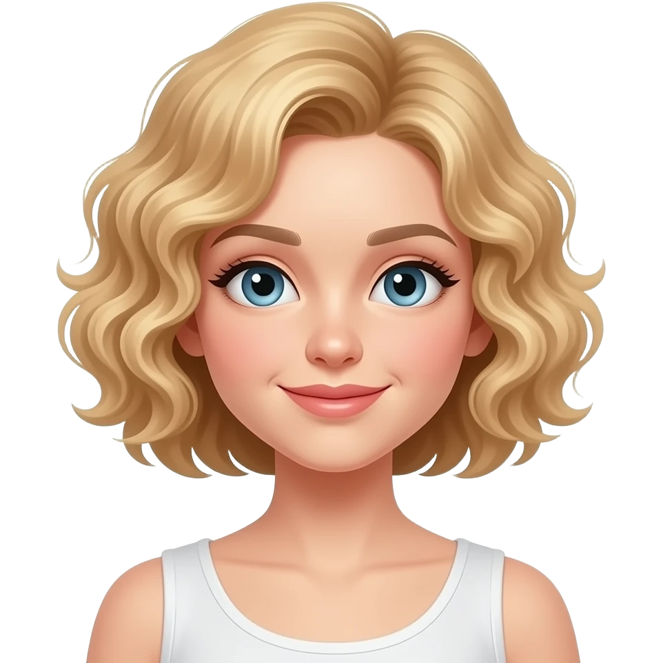 UN EMOJI DE COSTURA MODERNA CHICA RUBIA PELO RIZADO Y CORTO emoji