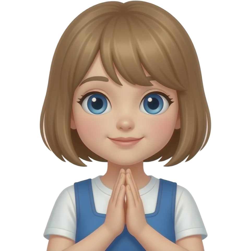 praying hands short hair girl with light brown hair and blue eyes emoji