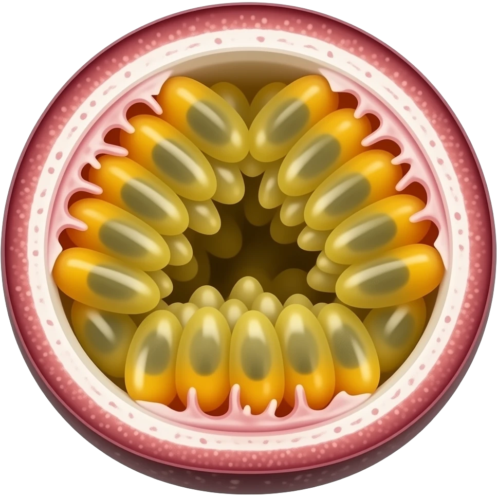 a passion fruit, polished realistic rendering, highly saturated colors with smooth gradients emoji