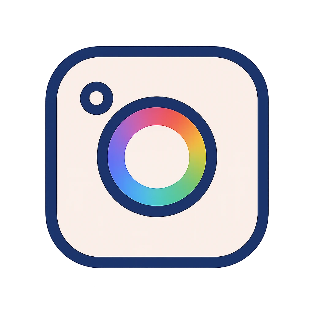 Instagram icon, simple and modern style, rounded square shape, camera lens with rainbow gradient colors emoji