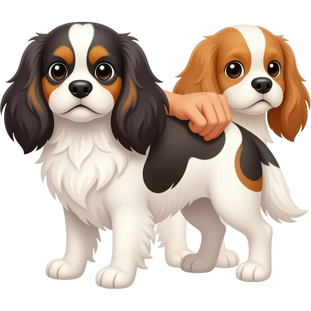 Cavalier blenheim dog with hand petting it emoji