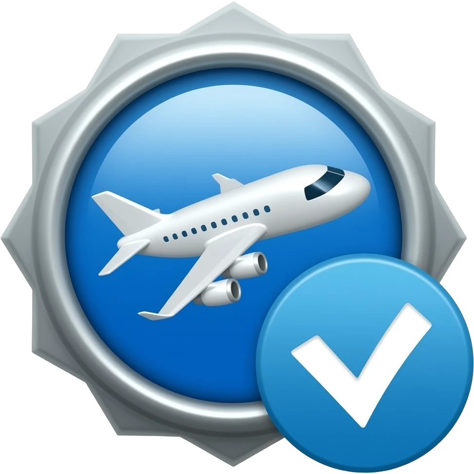 Airplane with blue verified badge emoji