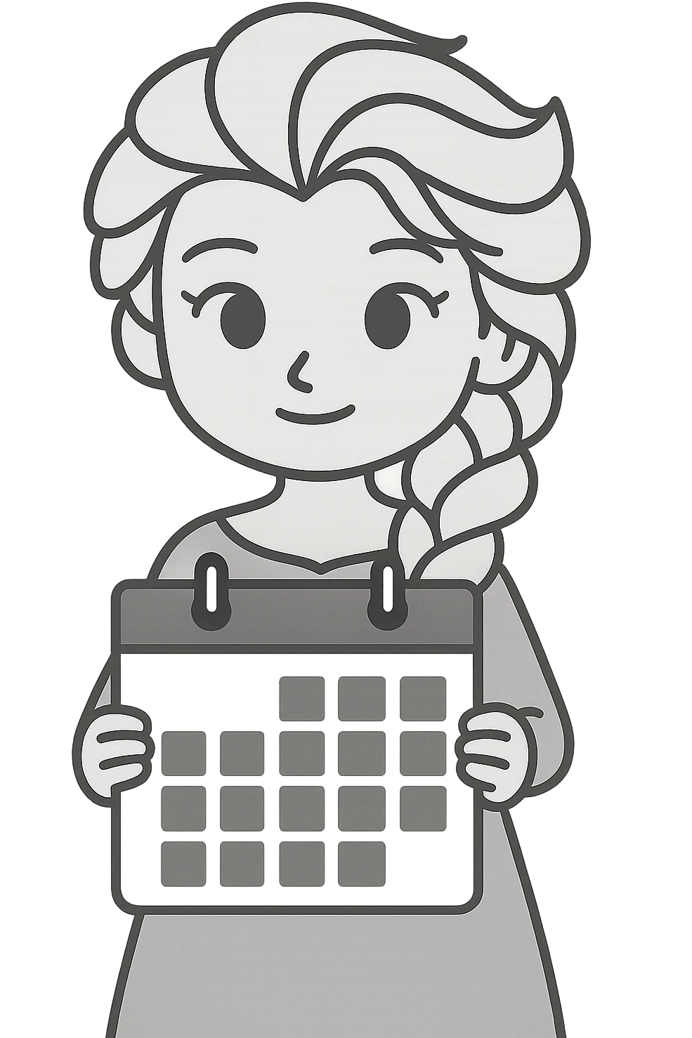 Elsa holding a calendar, modern and minimalistic feel, no background emoji